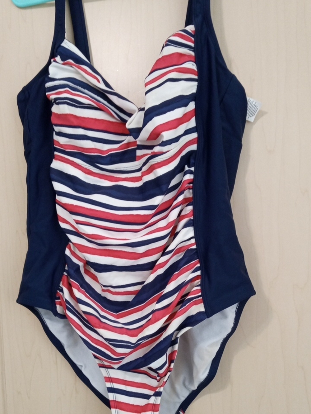 Ava & Viv Navy and White Striped One-Piece Swimsuit with Red Accent